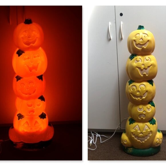 Vintage Plastic Halloween Decoration Blow Mold Stacked Pumpkins Pumpkin 39" - Picture 1 of 2
